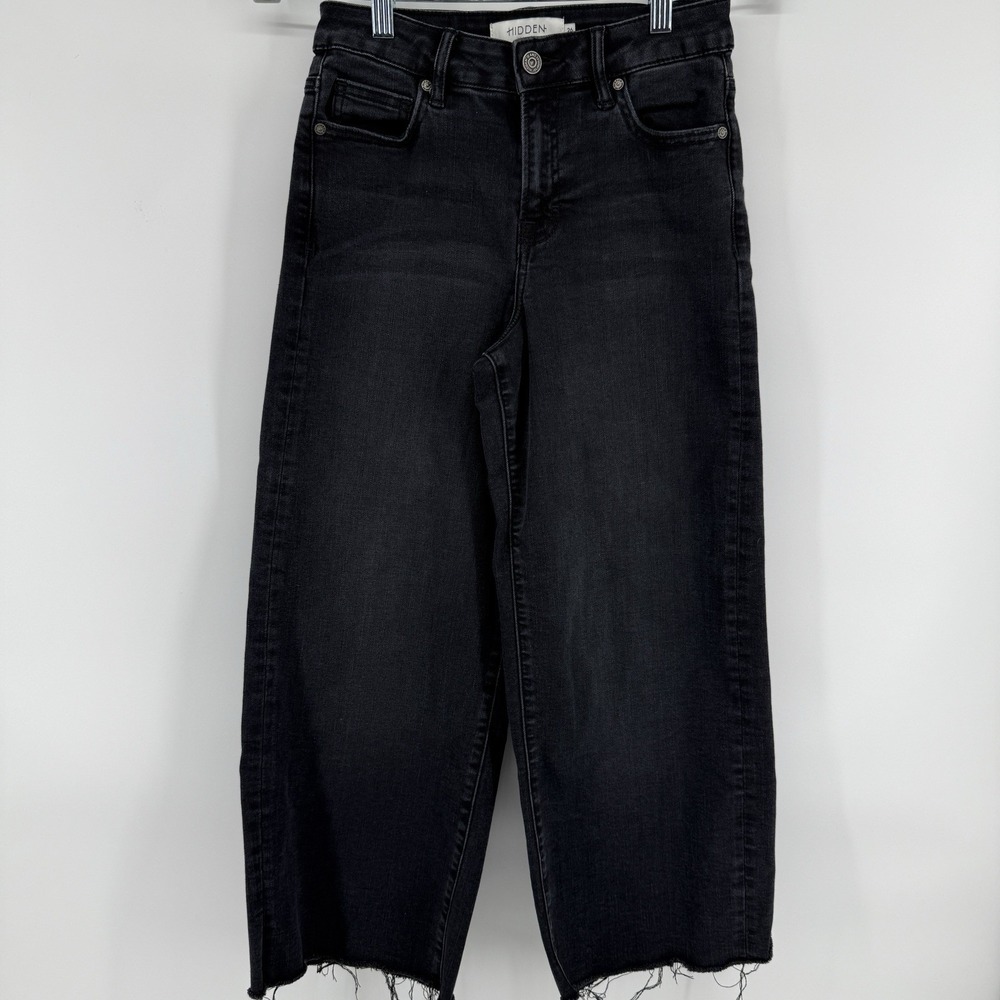 Hidden Wide Leg Jean Womens 26  Black Denim Raw Hem Trendy Whimsygoth Boho